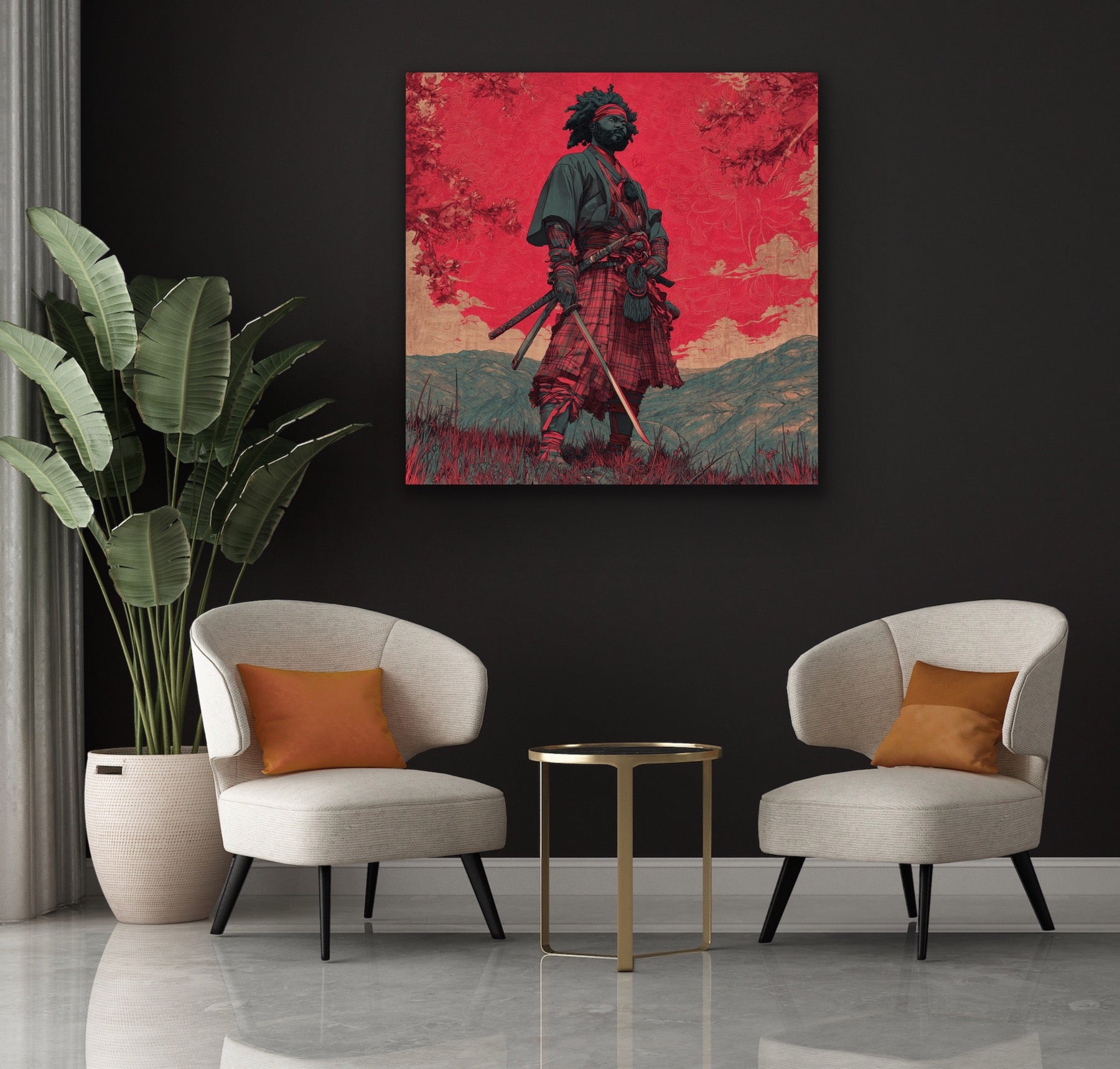 AFRO Celt futuristic tribesman Red Kilt